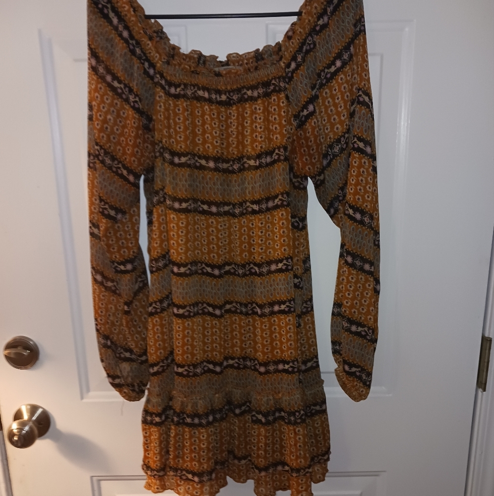 American Rag Brown and Orange Long Sleeve Dress Size L